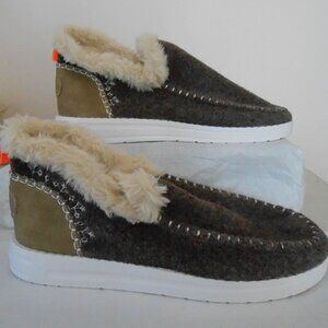 Men's Brown & Tan Faux Wool Fleece Lined Rubber Bottom Slippers EUR-43, US-10